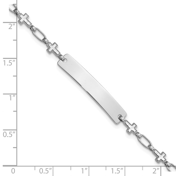 Sterling Silver Rhodium-plated 6.25 inch Cross Children's ID Bracelet