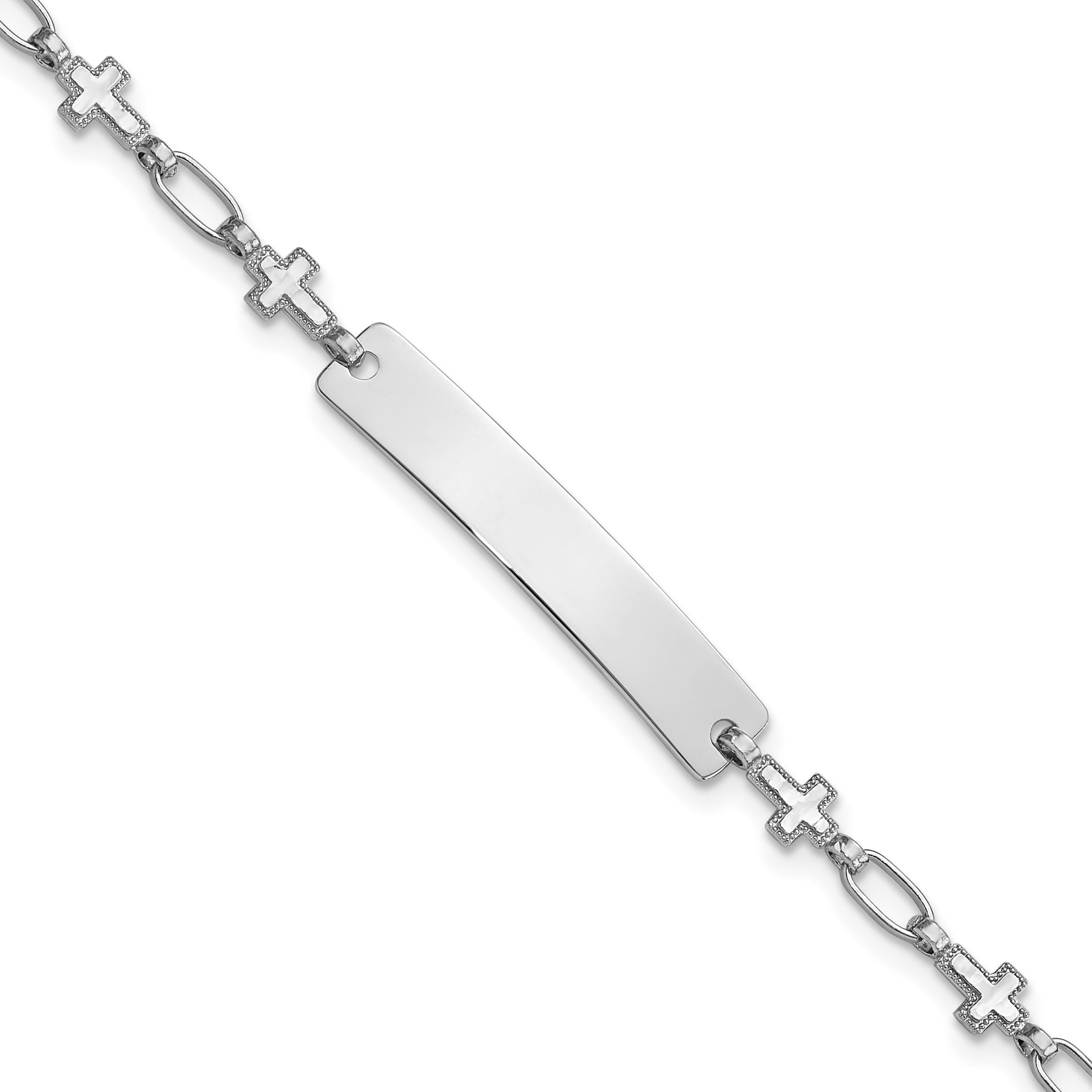 Sterling Silver Rhodium-plated 6.25 inch Cross Children's ID Bracelet (QID247-6.25)