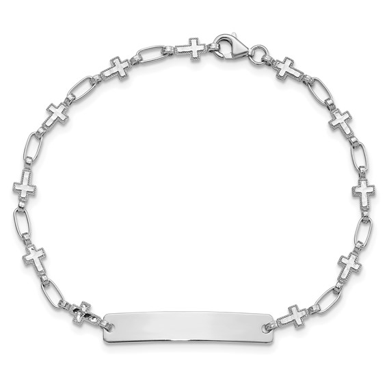 Sterling Silver Rhodium-plated 7.5 inch Cross ID Bracelet
