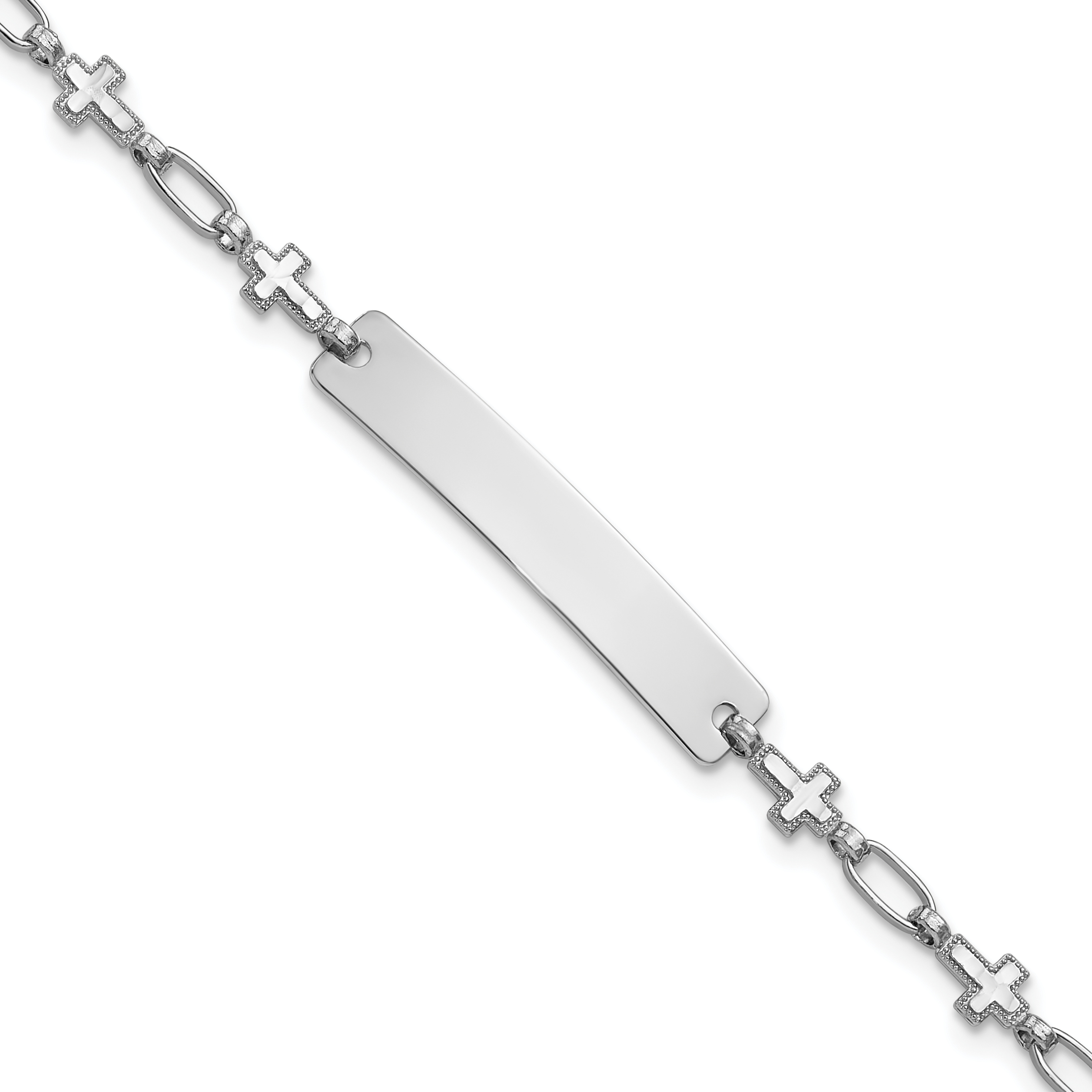 Sterling Silver Rhodium-plated 7.5 inch Cross ID Bracelet (QID247-7.5)