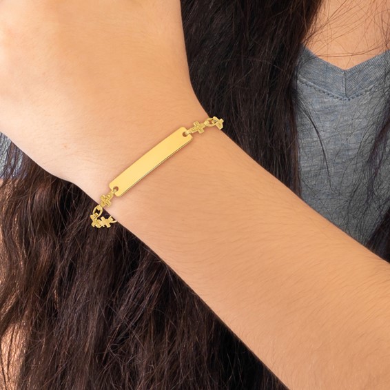 Sterling Silver Gold-tone 6.25 inch Cross Children's ID Bracelet