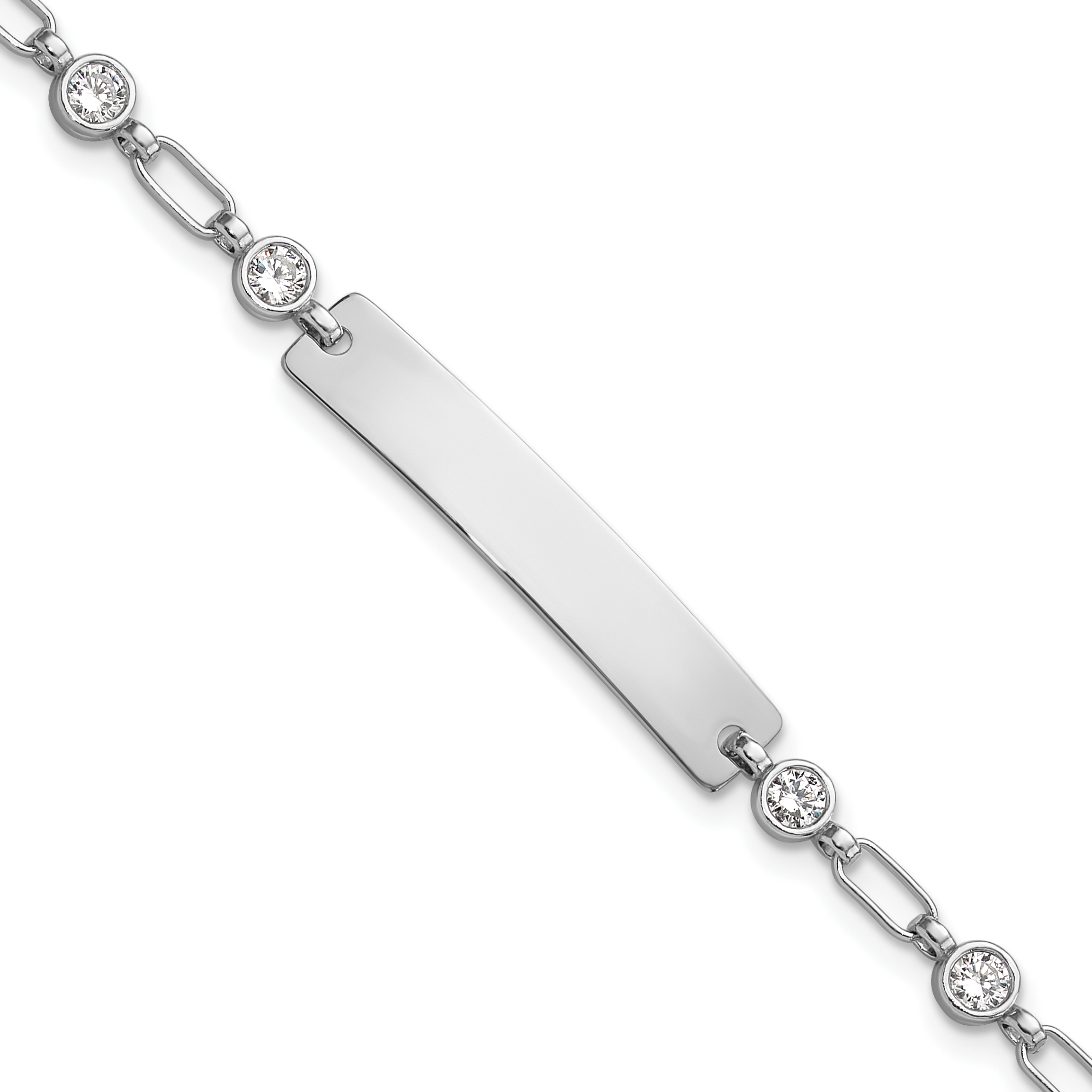 Sterling Silver Rhodium-plated 7.5 inch Bezel CZ ID Bracelet (QID248-7.5)