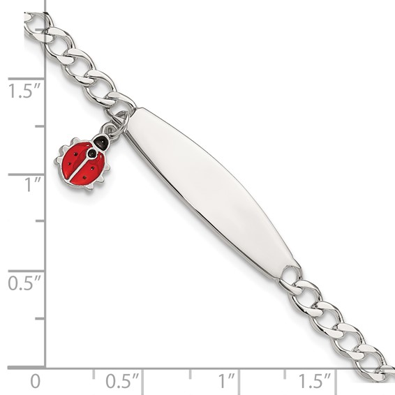 Sterling Silver  Polished and Enameled Ladybug Children's ID Bracelet