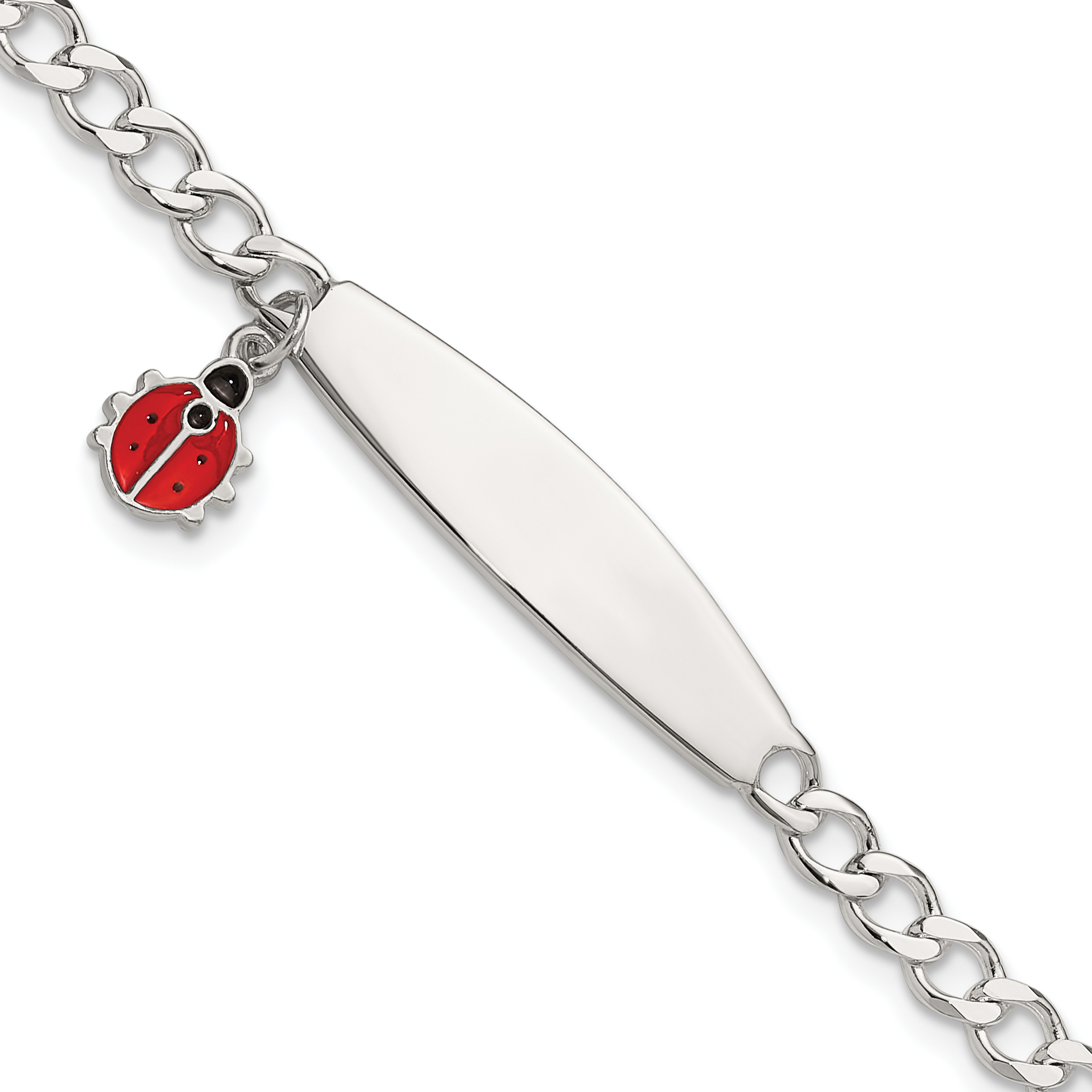 Sterling Silver  Polished and Enameled Ladybug Children's ID Bracelet (QID252-6)