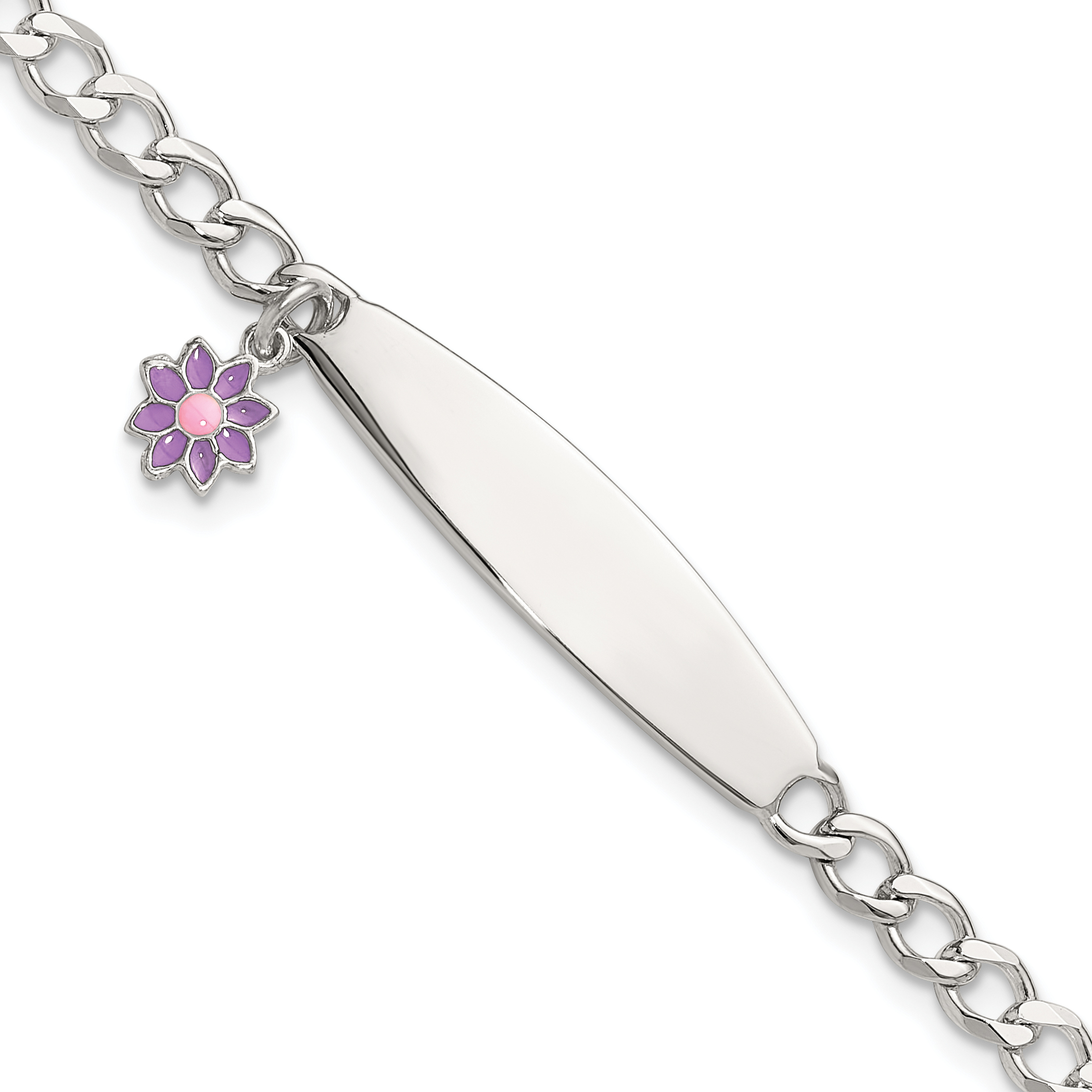 Sterling Silver Polished Enameled Flower Children's ID Bracelet (QID253-6)