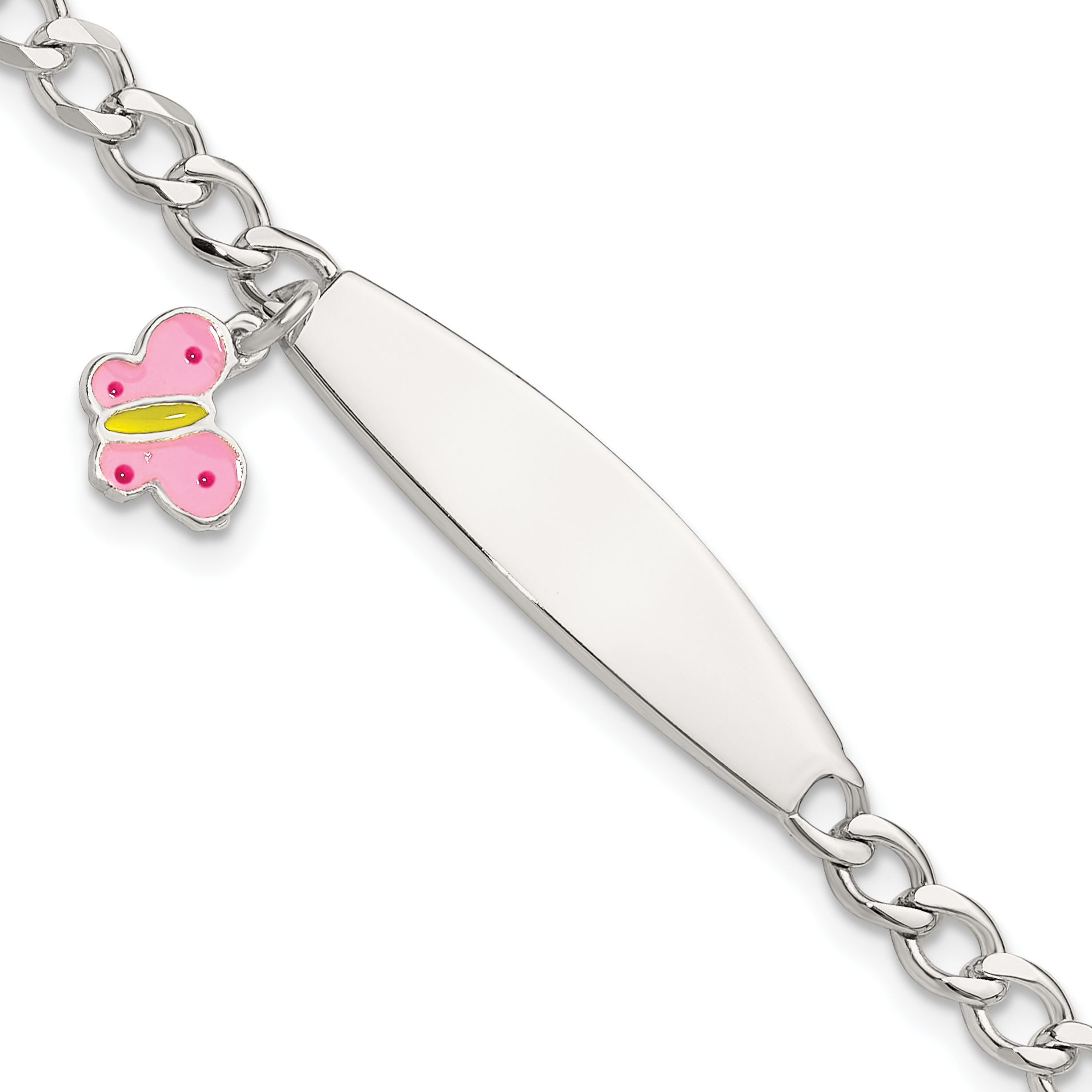 Sterling Silver Polished and Enameled Butterfly Children's ID Bracelet (QID254-6)