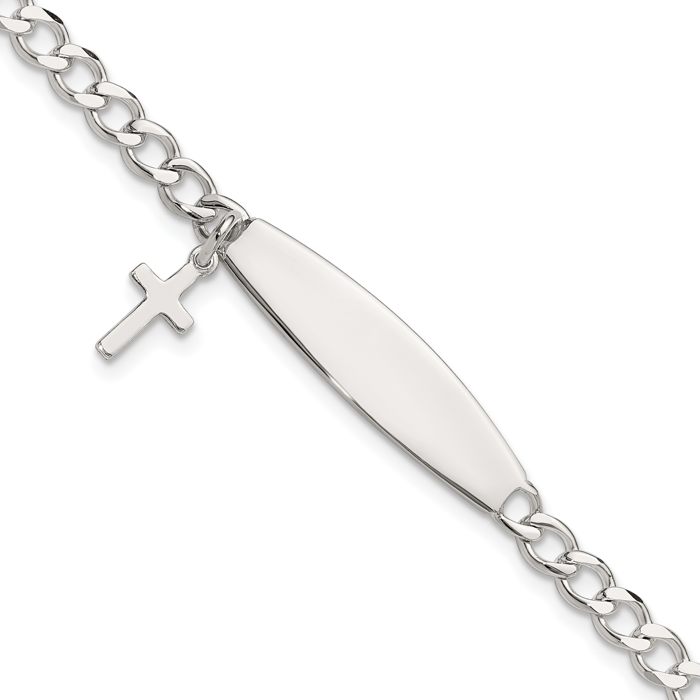 Sterling Silver Polished Cross Dangle ID Children's Bracelet (QID255-6)