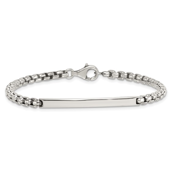 Sterling Silver Antiqued Round Box Chain 8 Inch ID Bar Mens Bracelet