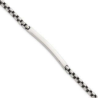 Sterling Silver Antiqued Round Box Chain 8 Inch ID Bar Mens Bracelet