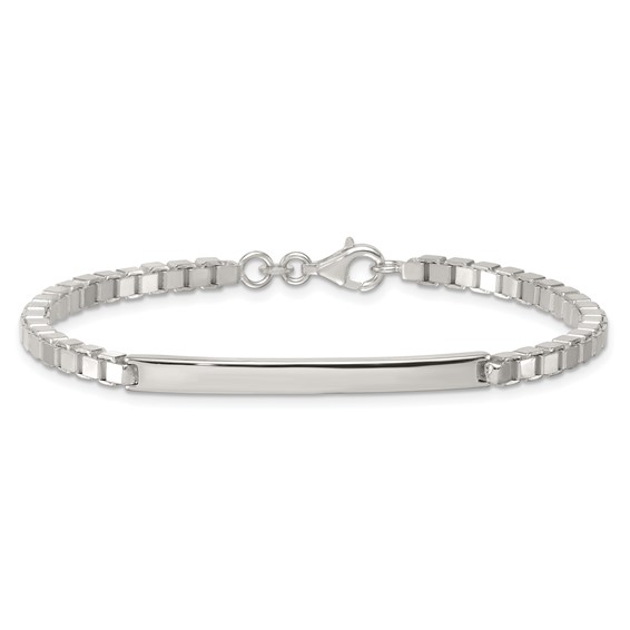 Sterling Silver Polished 3.7mm Box Chain 8 Inch ID Bar Mens Bracelet