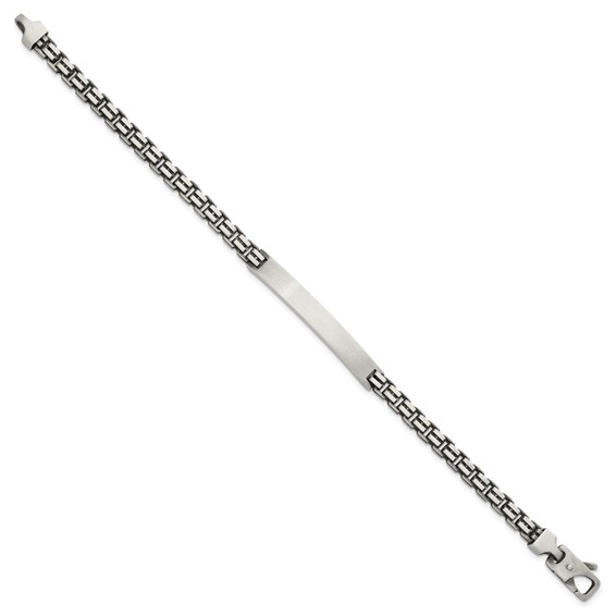 Sterling Silver Antiqued Brushed Fancy Box Link 6.00 x 48mm Rectangle Plate 8 inch ID Bracelet