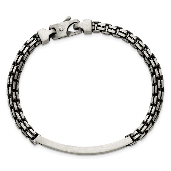 Sterling Silver Antiqued Brushed Fancy Box Link 6.00 x 48mm Rectangle Plate 8 inch ID Bracelet