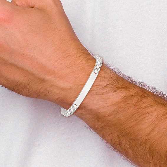 Sterling Silver Polished 6.6mm Fancy Link 8 inch Mens ID Bracelet