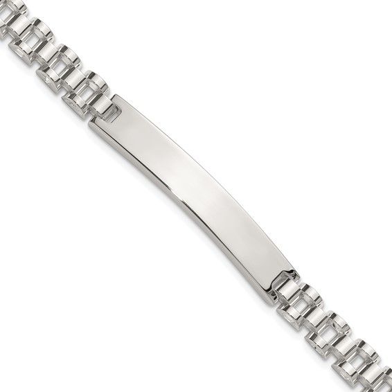 Sterling Silver Polished 6.6mm Fancy Link 8 inch Mens ID Bracelet