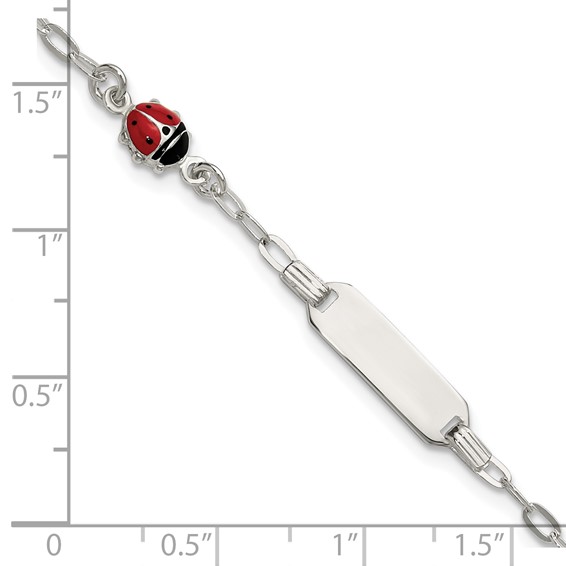 Sterling Silver Polished Red and Black Enameled Ladybug 6 inch with 1 inch extension Childrens ID Bracelet