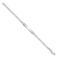 Sterling Silver Engravable Figaro Link 27x 4mm Plate ID Bracelet, 6" view 2