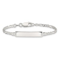Sterling Silver Engravable Figaro Link 27x 4mm Plate ID Bracelet, 6" view 3
