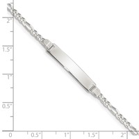 Sterling Silver Engravable Figaro Link 27x 4mm Plate ID Bracelet, 6" view 4