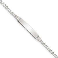 Sterling Silver Engravable Figaro Link 27x 4mm Plate ID Bracelet, 6" view 1