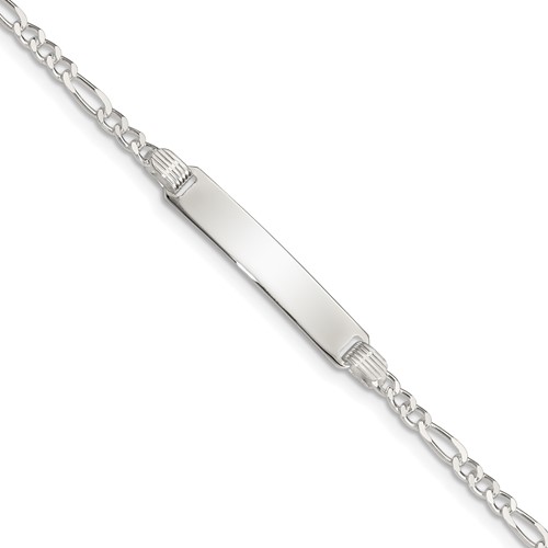 Sterling Silver Engravable Figaro Link 27x 4mm Plate ID Bracelet, 6"