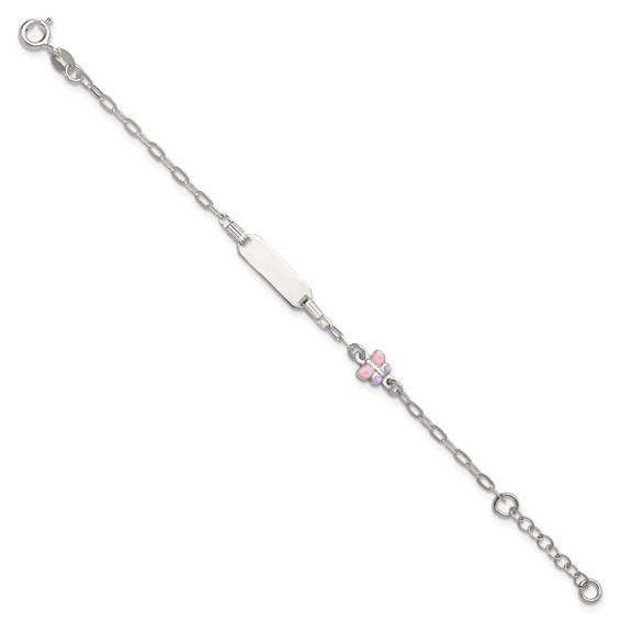 Sterling Silver Polished Pink and Purple Enameled Butterfly 5 inch with 1 inch extension Childrens ID Bracelet