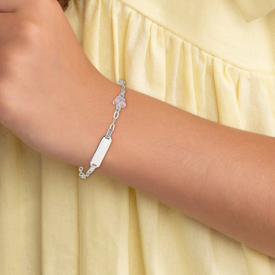 Sterling Silver Polished Pink and Purple Enameled Butterfly 5 inch with 1 inch extension Childrens ID Bracelet
