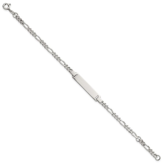 Sterling Silver Polished Figaro Link 6.25 inch with 1 inch Extension Childrens ID Bracelet