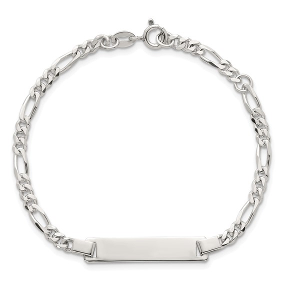 Sterling Silver Polished Figaro Link 6.25 inch with 1 inch Extension Childrens ID Bracelet