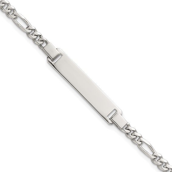 Sterling Silver Polished Figaro Link 6.25 inch with 1 inch Extension Childrens ID Bracelet