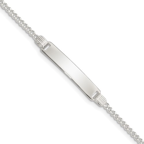 Sterling Silver Engravable Curb Link 27x 4mm Plate ID Bracelet, 6"