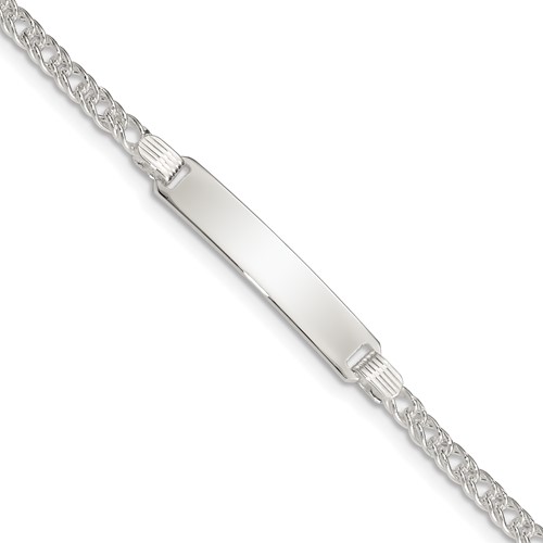 Sterling Silver Engravable Double Curb Link 27x 4mm Plate ID Bracelet, 6"