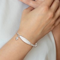 Sterling Silver Polished Engravable Figaro Link Heart Dangle Oval 33x8mm Plate ID Bracelet - 7in view 5