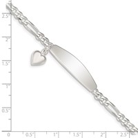 Sterling Silver Polished Engravable Figaro Link Heart Dangle Oval 33x8mm Plate ID Bracelet - 7in view 4