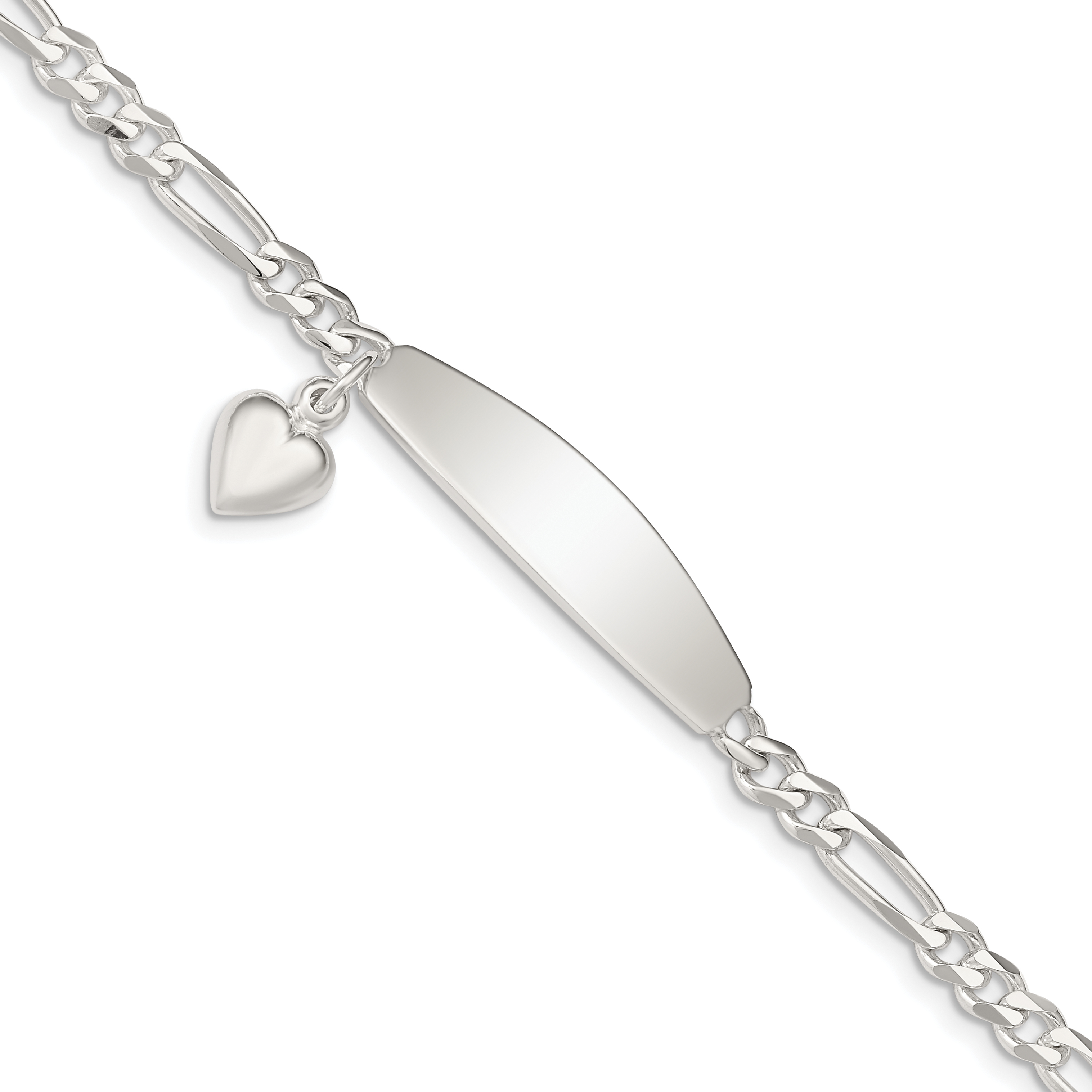 Sterling Silver ID with Heart Figaro Link Bracelet (QID4-7)