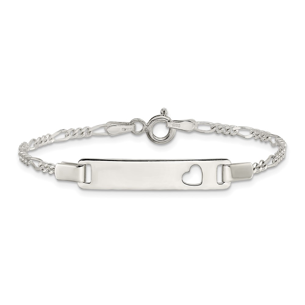 Sterling Silver Baby ID with Cut-out Heart Bracelet (QID40-6)