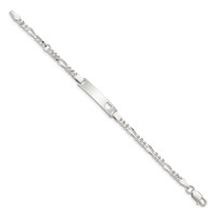 Sterling Silver Engravable Figaro Link Cut-out Heart 27x 5mm Plate ID Bracelet, 6" view 2