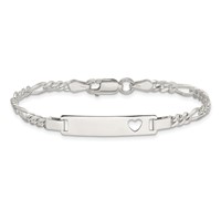 Sterling Silver Engravable Figaro Link Cut-out Heart 27x 5mm Plate ID Bracelet, 6" view 3