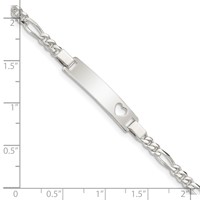 Sterling Silver Engravable Figaro Link Cut-out Heart 27x 5mm Plate ID Bracelet, 6" view 4