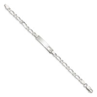 Sterling Silver Engravable Figaro Link Cut-out Heart 27x 5mm Plate ID Bracelet, 6" view 2