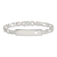 Sterling Silver Engravable Figaro Link Cut-out Heart 27x 5mm Plate ID Bracelet, 6" view 3