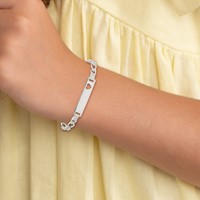 Sterling Silver Engravable Figaro Link Cut-out Heart 27x 5mm Plate ID Bracelet, 6" view 5