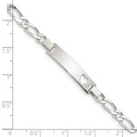 Sterling Silver Engravable Figaro Link Cut-out Heart 27x 5mm Plate ID Bracelet, 6" view 4