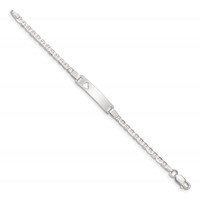 Sterling Silver Engravable Anchor Link Cut-out Heart 27x 5mm Plate ID Bracelet, 5.5" view 2