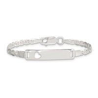 Sterling Silver Engravable Anchor Link Cut-out Heart 27x 5mm Plate ID Bracelet, 5.5" view 3