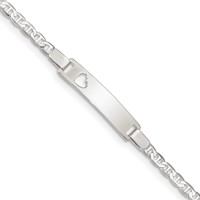 Sterling Silver Engravable Anchor Link Cut-out Heart 27x 5mm Plate ID Bracelet, 5.5" view 1
