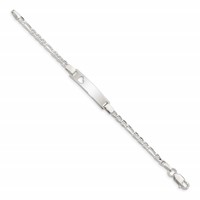 Sterling Silver Engravable Anchor Figaro Link Cut-out Heart 27x 5mm Plate ID Bracelet, 6" view 2
