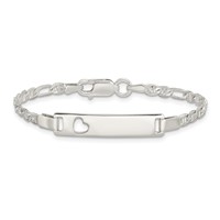 Sterling Silver Engravable Anchor Figaro Link Cut-out Heart 27x 5mm Plate ID Bracelet, 6" view 3