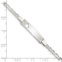 Sterling Silver Engravable Anchor Figaro Link Cut-out Heart 27x 5mm Plate ID Bracelet, 6" view 4