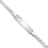 Sterling Silver Engravable Anchor Figaro Link Cut-out Heart 27x 5mm Plate ID Bracelet, 6" view 1