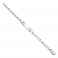 Sterling Silver Engravable Curb Link 22x 5mm Plate Bracelet with Heart ID, 6" view 2
